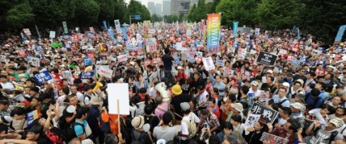 People protest against PM Abe's Japan security policy